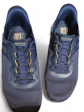Skechers Men's Navy and Tan Glide-Lite Running Sneakers